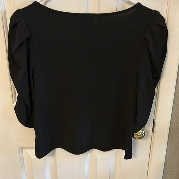 Free Press Clothing Women’s (L) Black 3/4 Ruched Sleeve Scoop Neck Blouse - Picture 2 of 6